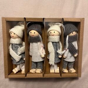 Vintage style wooden girl ornaments. 4pk